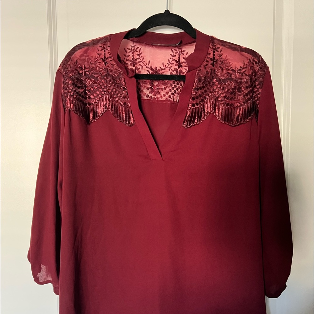 Burgundy Lace Blouse
